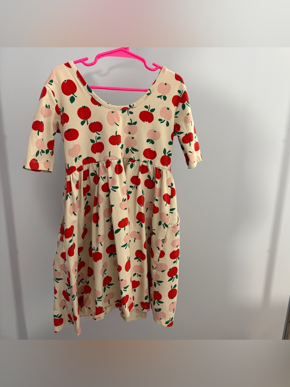 Hanna Andersson Cream Dress with Red and Pink Apple Print